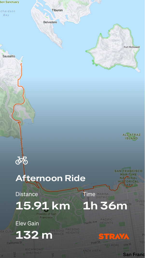 A cyclist riding towards the Golden Gate Bridge.