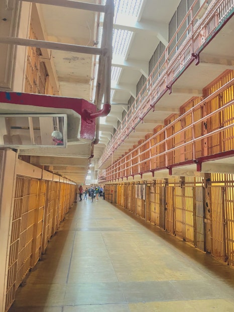 The main cell block inside Alcatraz prison.