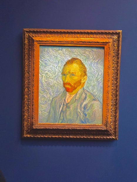 'Self-Portrait' by Vincent van Gogh, with its intense gaze and swirling brushstrokes.