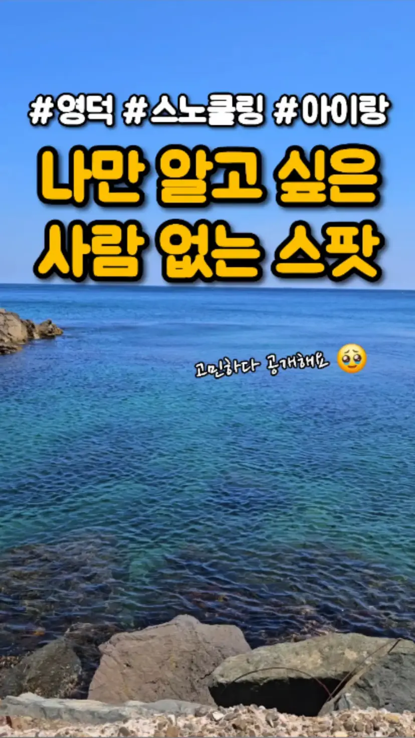 Discovered a hidden snorkeling spot in Yeongdeok! It's uncrowded, perfect for private enjoyment, and has both shallow and deep areas, great for kids and adults alike 🫶 There are so many conchs you can just pick them up! Curious where it is? Check the comments below 👇 #Yeongdeok #YeongdeokTravel #ThingsToDoInYeongdeok #YeongdeokWithKids #YeongdeokSnorkeling #SnorkelingSpot #HiddenSnorkelingGem #SnorkelingPoint #FamilyTravel #ClipToday #ClipChallenger