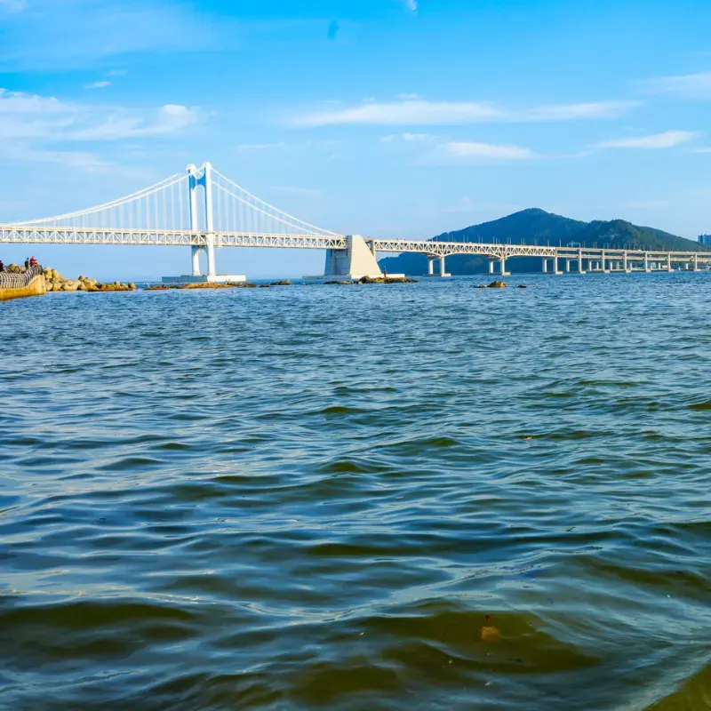 Gwangalli Beach in Busan with Gwangan Bridge view